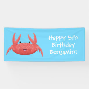 Cute red spotty crab cartoon afbeelding spandoek