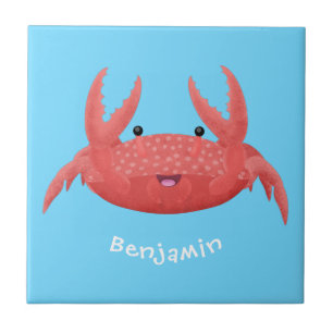 Cute red spotty crab cartoon afbeelding tegeltje