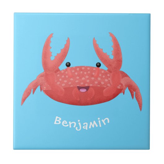 Cute red spotty crab cartoon afbeelding tegeltje (Voorkant)