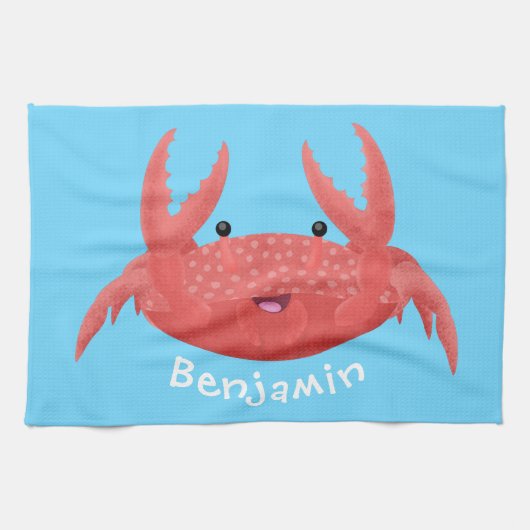 Cute red spotty crab cartoon afbeelding theedoek (Horizontaal)