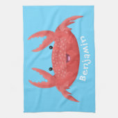 Cute red spotty crab cartoon afbeelding theedoek (Verticaal)