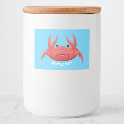Cute red spotty crab cartoon afbeelding voedselcontainer etiket (Voorkant)