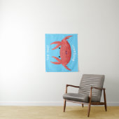 Cute red spotty crab cartoon afbeelding wandkleed (In situ)