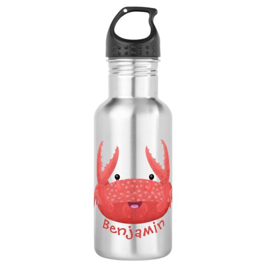 Cute red spotty crab cartoon afbeelding waterfles (Voorkant)