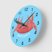 Cute red spotty crab cartoon ronde klok (Hoek)