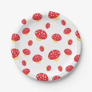 Cute Red Spotty Toadstool Mushrooms Patroon Papieren Bordje