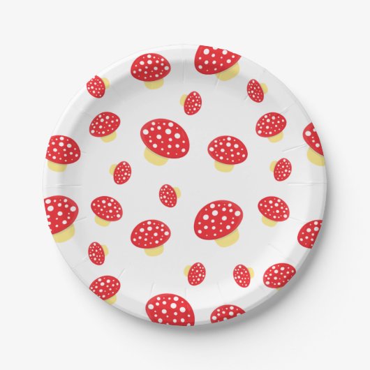Cute Red Spotty Toadstool Mushrooms Patroon Papieren Bordje (Voorkant)