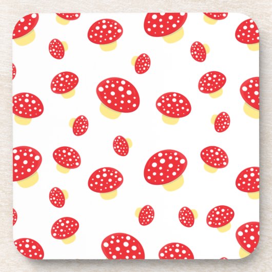 Cute Red Spotty Toadstool Mushrooms Pattern Bier Onderzetter (Voorkant)