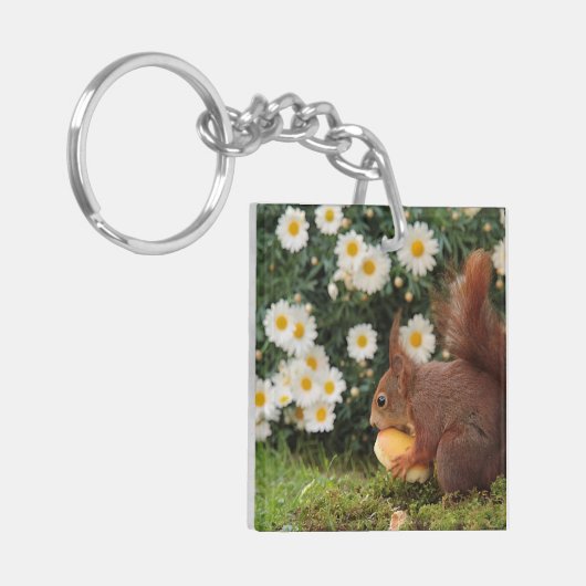 Cute Red Squirrel and Daisies Sleutelhanger (Voorkant Links)