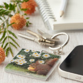 Cute Red Squirrel and Daisies Sleutelhanger (Voorkant Rechts)