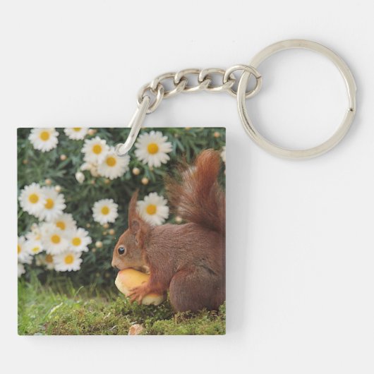 Cute Red Squirrel and Daisies Sleutelhanger (Achterkant)