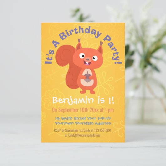 Cute red squirrel cartoon kaart (Staand voorkant)