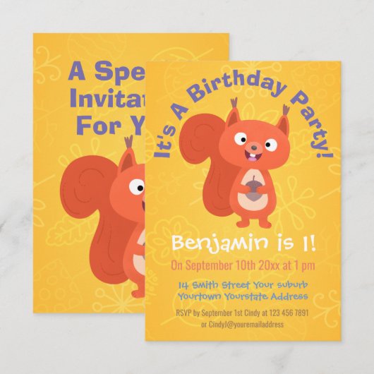 Cute red squirrel cartoon kaart (Voorkant / Achterkant)