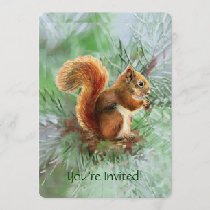 Cute Red Squirrel Custom Age Birthday Party nodigt Kaart