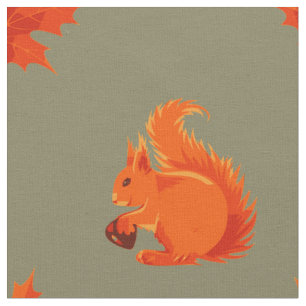 Cute Red Squirrel met kastanje en rode bladeren Stof