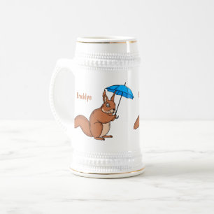 Cute red squirrel met paraplu-cartoon bierpul