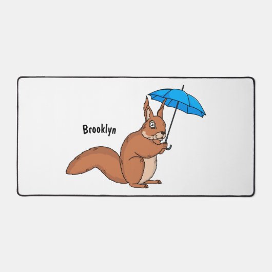 Cute red squirrel met paraplu-cartoon bureaumat (Voorkant)