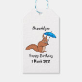 Cute red squirrel met paraplu-cartoon cadeaulabel (Voorkant)