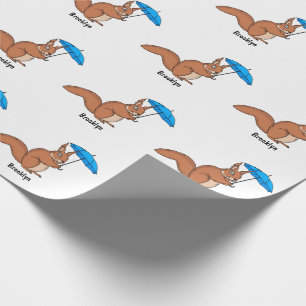 Cute red squirrel met paraplu-cartoon cadeaupapier