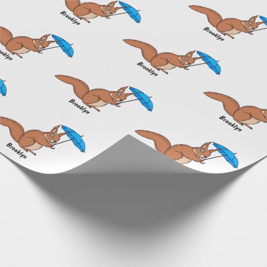 Cute red squirrel met paraplu-cartoon cadeaupapier (Hoek)