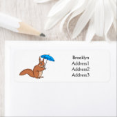 Cute red squirrel met paraplu-cartoon etiket (Insitu)