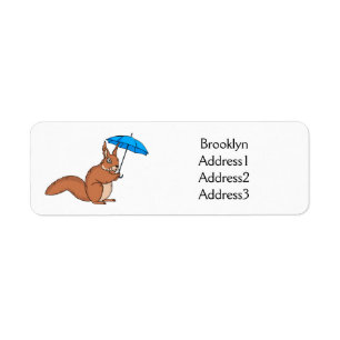 Cute red squirrel met paraplu-cartoon etiket