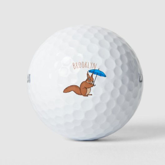 Cute red squirrel met paraplu-cartoon golfballen (Voorkant)