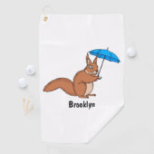 Cute red squirrel met paraplu-cartoon golfhanddoek (Insitu)