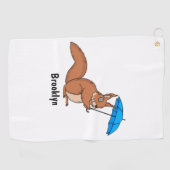 Cute red squirrel met paraplu-cartoon golfhanddoek (Horizontaal)
