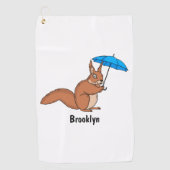 Cute red squirrel met paraplu-cartoon golfhanddoek (Voorkant)