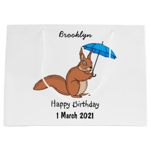 Cute red squirrel met paraplu-cartoon groot cadeauzakje