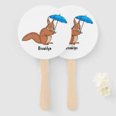 Cute red squirrel met paraplu-cartoon handwaaier (Voorkant en achterkant)