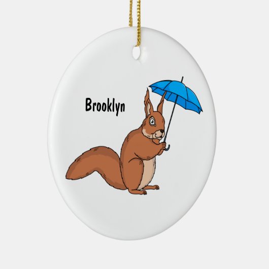 Cute red squirrel met paraplu-cartoon keramisch ornament (Rechts)