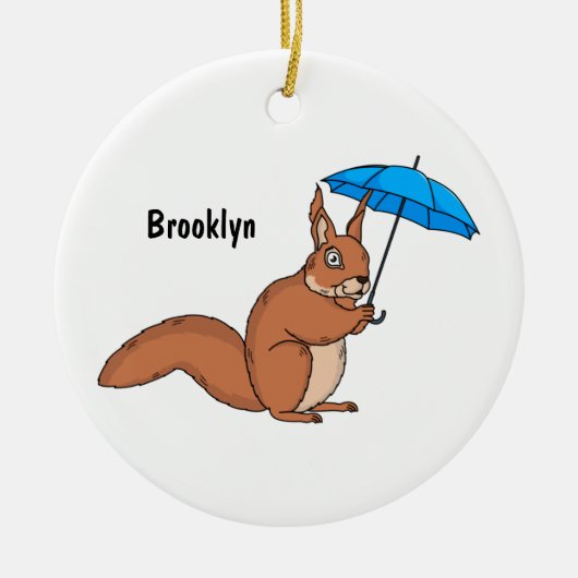 Cute red squirrel met paraplu-cartoon keramisch ornament (Voorkant)