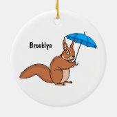 Cute red squirrel met paraplu-cartoon keramisch ornament (Achterkant)