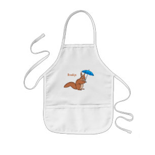 Cute red squirrel met paraplu-cartoon kinder schort