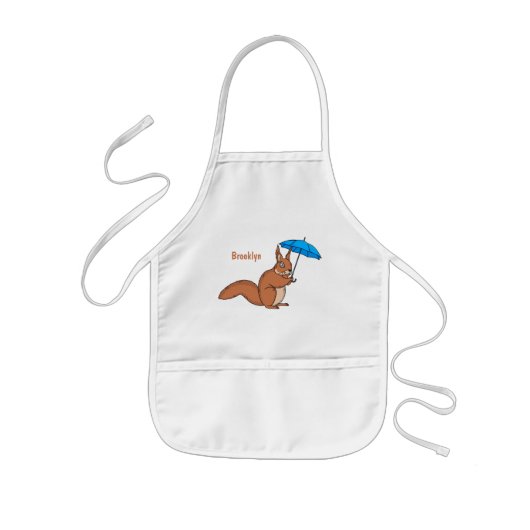 Cute red squirrel met paraplu-cartoon kinder schort (Voorkant)