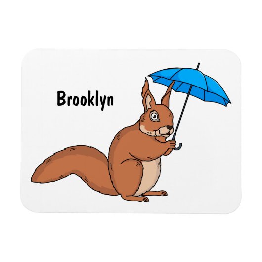 Cute red squirrel met paraplu-cartoon magneet (Horizontaal)