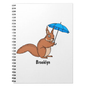 Cute red squirrel met paraplu-cartoon notitieboek