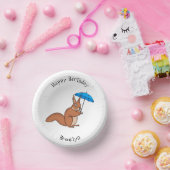 Cute red squirrel met paraplu-cartoon papieren kommen (Feest)