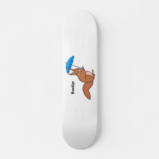 Cute red squirrel met paraplu-cartoon persoonlijk skateboard (Voorkant)