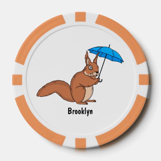 Cute red squirrel met paraplu-cartoon poker chips (Voorkant)
