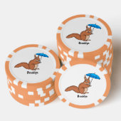 Cute red squirrel met paraplu-cartoon poker chips (Opstapeling)
