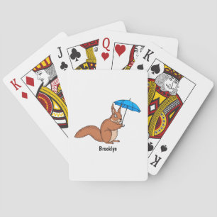 Cute red squirrel met paraplu-cartoon pokerkaarten