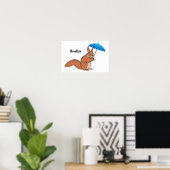 Cute red squirrel met paraplu-cartoon poster (Thuiskantoor)