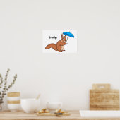 Cute red squirrel met paraplu-cartoon poster (Keuken)