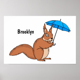 Cute red squirrel met paraplu-cartoon poster