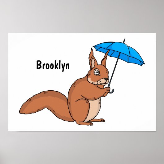 Cute red squirrel met paraplu-cartoon poster (Voorkant)