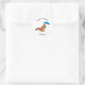 Cute red squirrel met paraplu-cartoon ronde sticker (Tas)