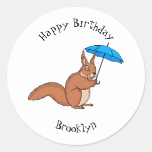 Cute red squirrel met paraplu-cartoon ronde sticker
